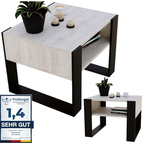 CraftPAK Wohnzimmer Tisch für Couch aus hochwertigem Holz, Stabiler & moderner Couchtisch mit zusätzlicher Ablagefläche, Farbe Kiefer-Schwarz von CraftPAK