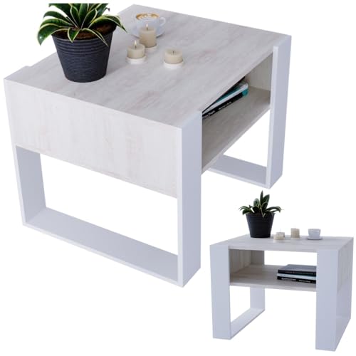 CraftPAK Wohnzimmer Tisch für Couch aus hochwertigem Holz, Stabiler & moderner Couchtisch mit zusätzlicher Ablagefläche, Farbe Kiefer-Weiß von CraftPAK