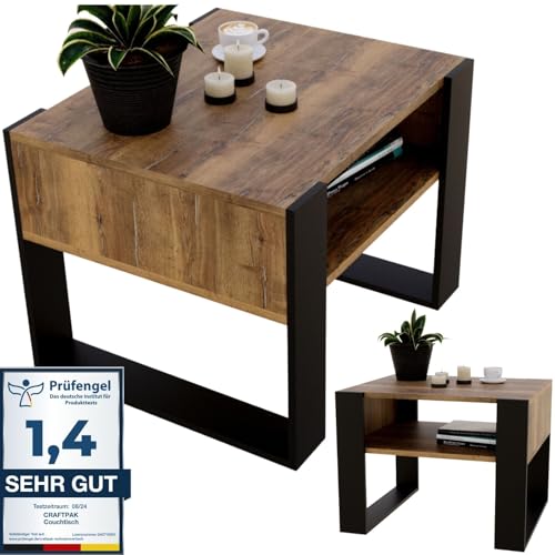 CraftPAK Wohnzimmer Tisch für Couch aus hochwertigem Holz, Stabiler & moderner Couchtisch mit zusätzlicher Ablagefläche, Farbe Retro-Schwarz von CraftPAK