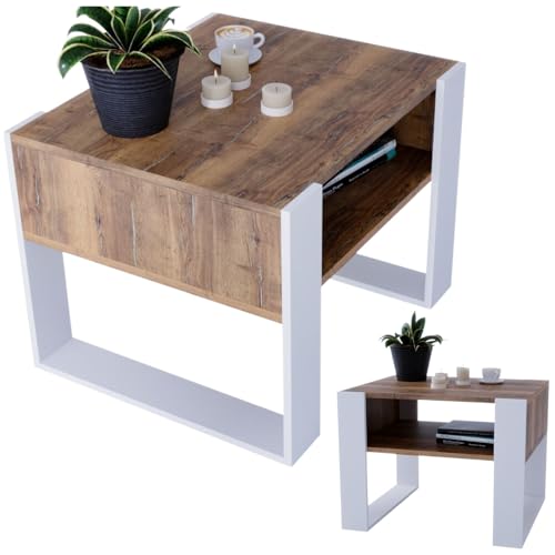 CraftPAK Wohnzimmer Tisch für Couch aus hochwertigem Holz, Stabiler & moderner Couchtisch mit zusätzlicher Ablagefläche, Farbe Retro-Weiß von CraftPAK