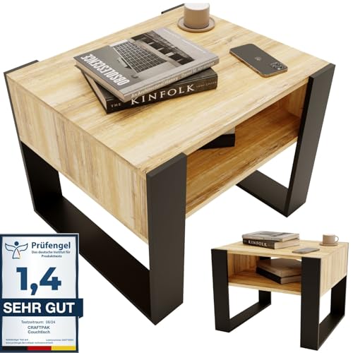 CraftPAK Wohnzimmer Tisch für Couch aus hochwertigem Holz, Stabiler & moderner Couchtisch mit zusätzlicher Ablagefläche, Farbe Schwarz von CraftPAK