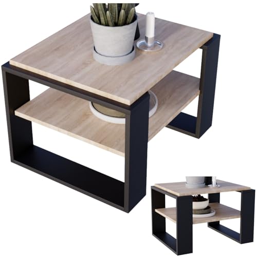 CraftPAK Wohnzimmer Tisch für Couch aus hochwertigem Holzwerkstoff, Stabiler & moderner Couchtisch mit zusätzlicher Ablagefläche, Model Kaja 63, Farbe Bardolino Schwarz von CraftPAK