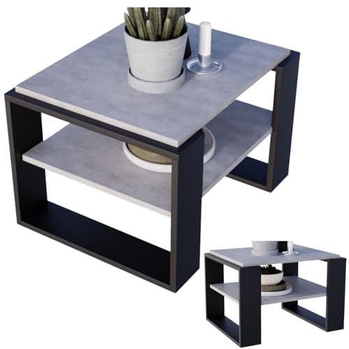 CraftPAK Wohnzimmer Tisch für Couch aus hochwertigem Holzwerkstoff, Stabiler & moderner Couchtisch mit zusätzlicher Ablagefläche, Model Kaja 63, Farbe Beton Schwarz von CraftPAK