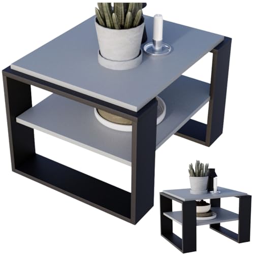 CraftPAK Wohnzimmer Tisch für Couch aus hochwertigem Holzwerkstoff, Stabiler & moderner Couchtisch mit zusätzlicher Ablagefläche, Model Kaja 63, Farbe Grau-Schwarz von CraftPAK