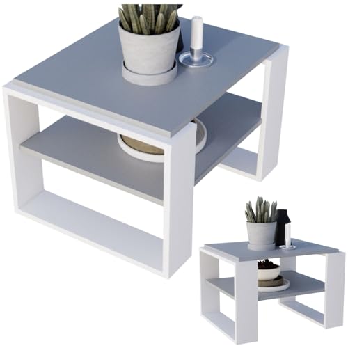 CraftPAK Wohnzimmer Tisch für Couch aus hochwertigem Holzwerkstoff, Stabiler & moderner Couchtisch mit zusätzlicher Ablagefläche, Model Kaja 63, Farbe Grau-Weiß von CraftPAK