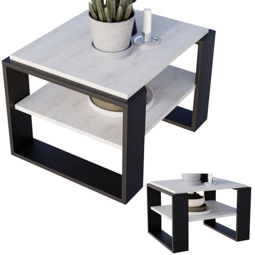 CraftPAK Wohnzimmer Tisch für Couch aus hochwertigem Holzwerkstoff, Stabiler & moderner Couchtisch mit zusätzlicher Ablagefläche, Model Kaja 63, Farbe Kiefer-Schwarz von CraftPAK