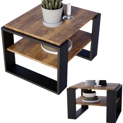 CraftPAK Wohnzimmer Tisch für Couch aus hochwertigem Holzwerkstoff, Stabiler & moderner Couchtisch mit zusätzlicher Ablagefläche, Model Kaja 63, Farbe Retro-Schwarz von CraftPAK