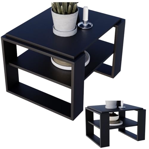 CraftPAK Wohnzimmer Tisch für Couch aus hochwertigem Holzwerkstoff, Stabiler & moderner Couchtisch mit zusätzlicher Ablagefläche, Model Kaja 63, Farbe Schwarz-Schwarz von CraftPAK