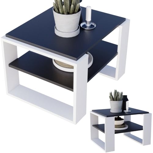 CraftPAK Wohnzimmer Tisch für Couch aus hochwertigem Holzwerkstoff, Stabiler & moderner Couchtisch mit zusätzlicher Ablagefläche, Model Kaja 63, Farbe Schwarz-Weiß von CraftPAK