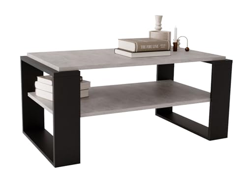 CraftPAK Wohnzimmer Tisch für Couch aus hochwertigem Holz, Stabiler & moderner Couchtisch mit zusätzlicher Ablagefläche, Model Kaja 96, Farbe Beton Schwarz von CraftPAK