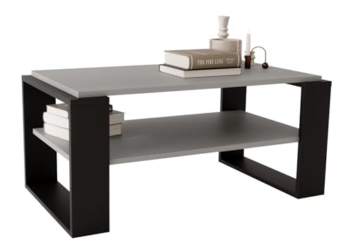 CraftPAK Wohnzimmer Tisch für Couch aus hochwertigem Holz, Stabiler & moderner Couchtisch mit zusätzlicher Ablagefläche, Model Kaja 96, Farbe Grau-Schwarz von CraftPAK