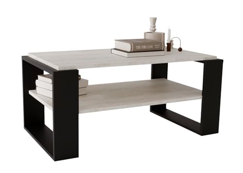 CraftPAK Wohnzimmer Tisch für Couch aus hochwertigem Holz, Stabiler & moderner Couchtisch mit zusätzlicher Ablagefläche, Model Kaja 96, Farbe Kiefer-Schwarz von CraftPAK