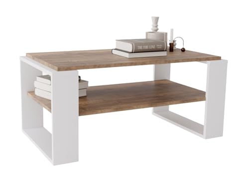 CraftPAK Wohnzimmer Tisch für Couch aus hochwertigem Holz, Stabiler & moderner Couchtisch mit zusätzlicher Ablagefläche, Model Kaja 96, Farbe Retro-Weiß von CraftPAK