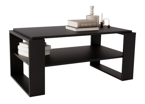 CraftPAK Wohnzimmer Tisch für Couch aus hochwertigem Holz, Stabiler & moderner Couchtisch mit zusätzlicher Ablagefläche, Model Kaja 96, Farbe Schwarz-Schwarz von CraftPAK