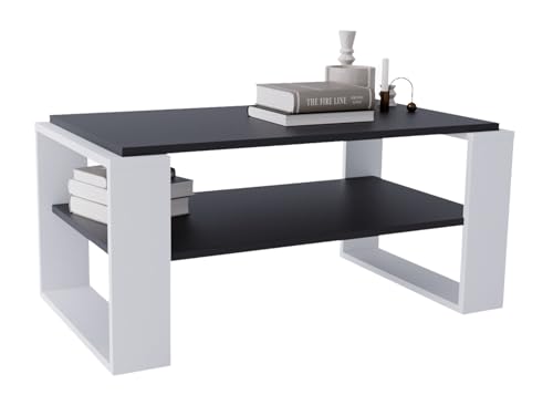 CraftPAK Wohnzimmer Tisch für Couch aus hochwertigem Holz, Stabiler & moderner Couchtisch mit zusätzlicher Ablagefläche, Model Kaja 96, Farbe Schwarz-Weiß von CraftPAK