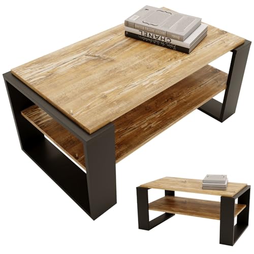 CraftPAK Wohnzimmer Tisch für Couch aus hochwertigem Holz, Stabiler & moderner Couchtisch mit zusätzlicher Ablagefläche, Model Kaja 96, Farbe Schwarz von CraftPAK