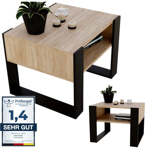 CraftPAK Wohnzimmer Tisch für Couch aus hochwertigem Holz, Stabiler & moderner Couchtisch mit zusätzlicher Ablagefläche Farbe, Bardolino Schwarz von CraftPAK