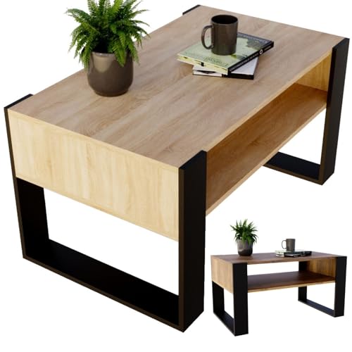 CraftPAK Wohnzimmer Tisch für Couch aus hochwertigem Holzwerkstoff, moderner Couchtisch mit zusätzlicher Ablagefläche, Sofatisch für Wohnzimmer, Farbe Bardolino Schwarz von CraftPAK