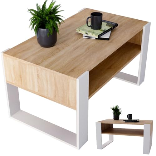 CraftPAK Wohnzimmer Tisch für Couch aus hochwertigem Holzwerkstoff, moderner Couchtisch mit zusätzlicher Ablagefläche, Sofatisch für Wohnzimmer, Farbe Bardolino-Weiß couchtisch weiß von CraftPAK