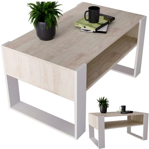 CraftPAK Wohnzimmer Tisch für Couch aus hochwertigem Holzwerkstoff, moderner Couchtisch mit zusätzlicher Ablagefläche, Sofatisch für Wohnzimmer, Farbe Bardolino-Weiß couchtisch weiß von CraftPAK