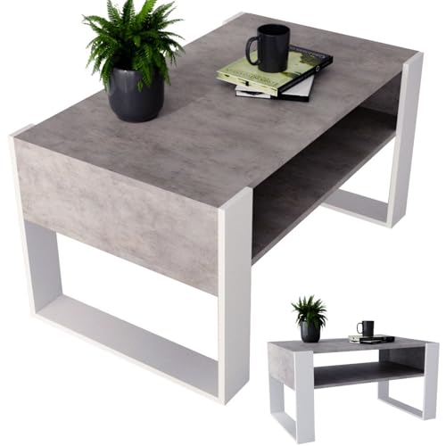 CraftPAK Wohnzimmer Tisch für Couch aus hochwertigem Holzwerkstoff, moderner Couchtisch mit zusätzlicher Ablagefläche, Sofatisch für Wohnzimmer, Farbe Bardolino-Weiß couchtisch weiß von CraftPAK