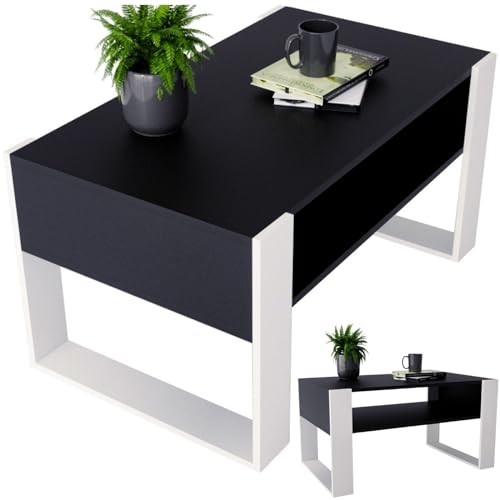 CraftPAK Wohnzimmer Tisch für Couch aus hochwertigem Holzwerkstoff, moderner Couchtisch mit zusätzlicher Ablagefläche, Sofatisch für Wohnzimmer, Farbe Schwarz-Weiß von CraftPAK