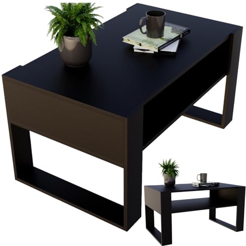 CraftPAK Wohnzimmer Tisch für Couch aus hochwertigem Holzwerkstoff, moderner Couchtisch mit zusätzlicher Ablagefläche, Sofatisch für Wohnzimmer, Farbe Schwarz von CraftPAK