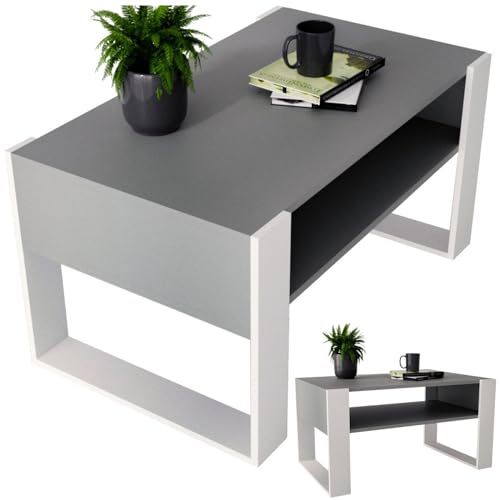 CraftPAK Wohnzimmer Tisch für Couch aus hochwertigem Holzwerkstoff, moderner Couchtisch mit zusätzlicher Ablagefläche, Sofatisch für Wohnzimmer, couchtisch weiß von CraftPAK