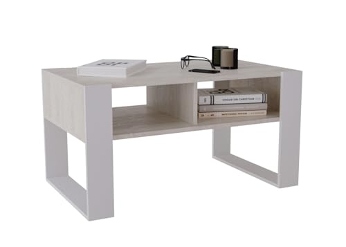CraftPAK Wohnzimmer Tisch für Couch aus hochwertigem Holzwerkstoff, moderner Couchtisch mit zusätzlicher Ablagefläche, Sofatisch für Wohnzimmer, Couchtisch beige weiß von CraftPAK