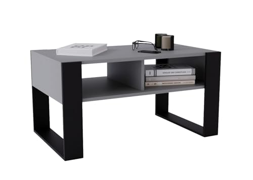 CraftPAK Wohnzimmer Tisch für Couch aus hochwertigem Holzwerkstoff, moderner Couchtisch mit zusätzlicher Ablagefläche, Sofatisch für Wohnzimmer, Couchtisch grau schwarz von CraftPAK