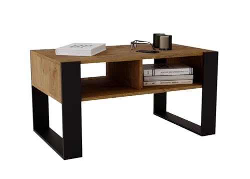 CraftPAK Wohnzimmer Tisch für Couch aus hochwertigem Holzwerkstoff, moderner Couchtisch mit zusätzlicher Ablagefläche, Sofatisch für Wohnzimmer, Couchtisch schwarz braun von CraftPAK