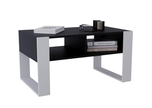 CraftPAK Wohnzimmer Tisch für Couch aus hochwertigem Holzwerkstoff, moderner Couchtisch mit zusätzlicher Ablagefläche, Sofatisch für Wohnzimmer, Couchtisch schwarz weiß von CraftPAK
