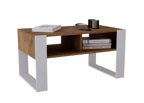 CraftPAK Wohnzimmer Tisch für Couch aus hochwertigem Holzwerkstoff, moderner Couchtisch mit zusätzlicher Ablagefläche, Sofatisch für Wohnzimmer, Couchtisch weiß Retro von CraftPAK