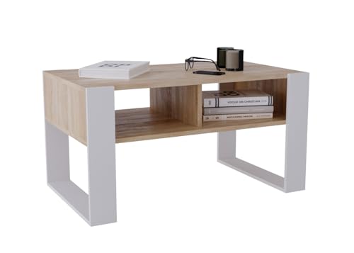 CraftPAK Wohnzimmer Tisch für Couch aus hochwertigem Holzwerkstoff, moderner Couchtisch mit zusätzlicher Ablagefläche, Sofatisch für Wohnzimmer, Couchtisch weiß von CraftPAK