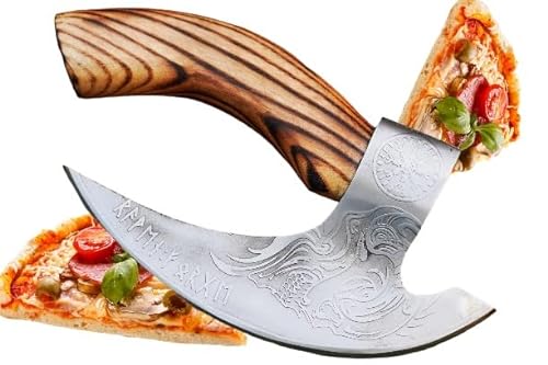 Pizzaschneider Axt - Hochwertiges Pizzamesser mit Wikinger Runen und Lederschutz - Ideal als Wiegemesser Pizza Axt, Mittelalter Deko, LARP, Geschenke von CraftTal