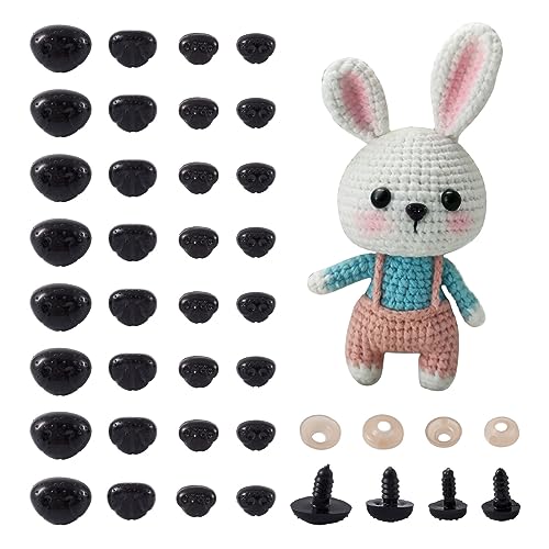 Craftdady 100 Sets schwarze Kunststoff-Sicherheitsnasen zum Basteln mit Unterlegscheiben für Puppenspielzeug, Puppen, Plüschtierherstellung von Craftdady