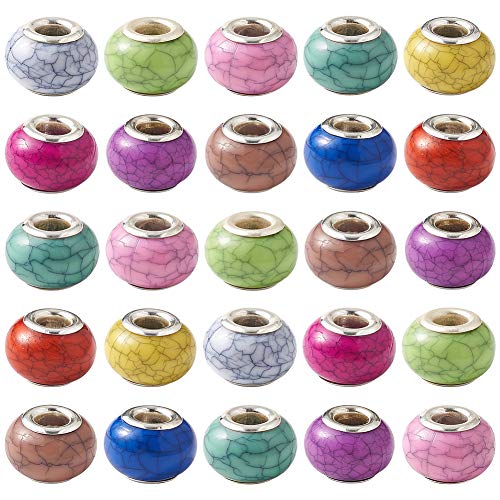 Craftdady 100 Stück 14 mm Pandora-Stil große Loch Acryl Perlen Abstandhalter mit künstlicher Türkis passend, Rondelle-Perlen mit Metallkern für europäische Charm-Armbänder, Loch: 5 mm von Craftdady
