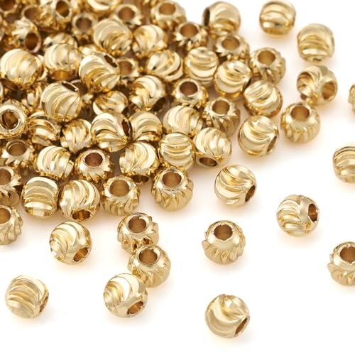 Craftdady 100 Stück 18 Karat Gold gewellte runde Abstandshalter Perlen 5 mm winzige Messing Rondelle Kugel lose Perlen für Schmuckherstellung Loch: 1,5–2 mm von Craftdady