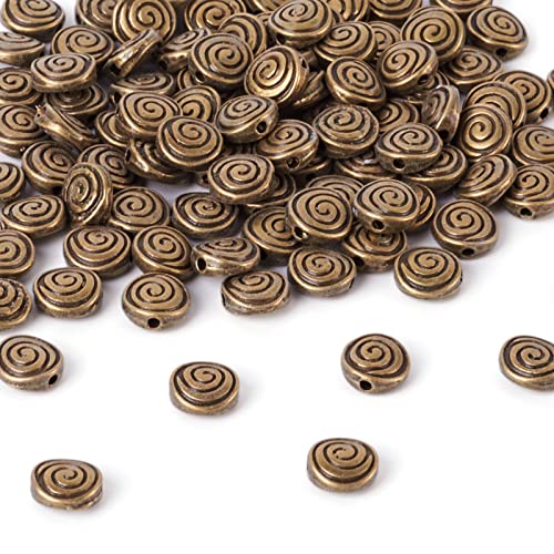 Craftdady 100Pcs Antik Bronze Flache Runde Spirale Spacer Perlen Tibetische Vintage Winzige Metall Flache Münze Disc Vortex Perlen 8x4mm für Schmuck Handwerk Loch: 1,5mm von Craftdady