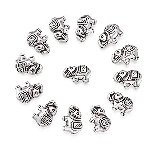 Craftdady 20 Stück Antik Silber Metall Lucky Elephant Spacer Charm Perlen 8,5 x 12 mm Tibetische Detaillierte geschnitzte Tierperlen für DIY Schmuck Handwerk von Craftdady
