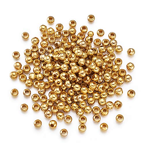 Craftdady 200 Stück goldene Metall-Abstandsperlen, 5 mm, kleine, glatte runde Kugel, lose Perlen für die Schmuckherstellung, 1,8 ~ 2 mm Loch von Craftdady