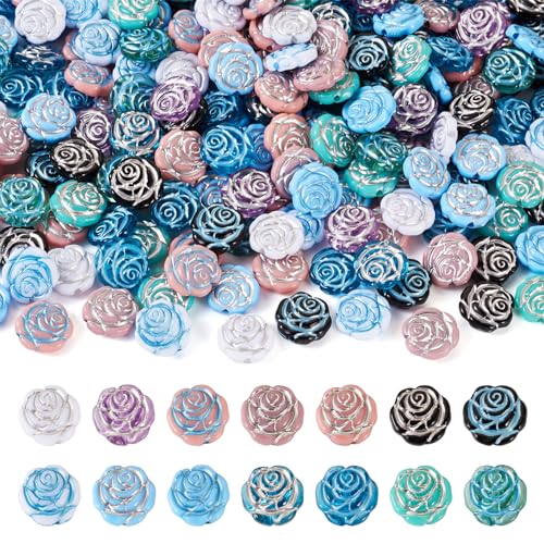 Craftdady 280 Stück Rosenblüten-Abstandshalter-Perlen, blickdichte Acryl-Blumenperlen, handgefertigt, lose Bastelperlen, Metall, verschnürte Armbandperlen, 13,5 x 14 mm, für DIY-Ohrringe, von Craftdady