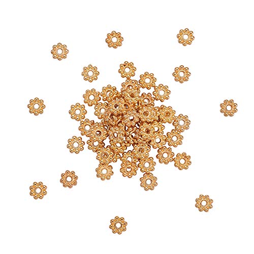 Craftdady 300 Stück goldene Gänseblümchen-Abstandshalter Perlen Tibetische Legierung Blumenblütenanhänger Perlenkappen für DIY Schmuckherstellung, 5 x 1,5 mm, 1 mm Loch von Craftdady