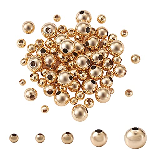 Craftdady Runde Abstandshalter aus 18-karätigem Gold, 2 - 5 mm, 5 Größen, glatte kleine Perlen für Schmuck, Perlen, Armbänder, Ohrringe, 210 Stück von Craftdady