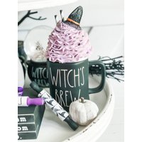 Faux Sahne Tassendeckel | Rae Dunn Inspiriert Halloween Becher Topper Hexe Hexe-Becher-Topper von CraftedHiveCulture