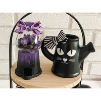 Mini Keramik Dekor, Halloween Tiered Tablett Gießkanne, Gruseliges Katzen Schwarze Katze Keramikdekor von CraftedHiveCulture
