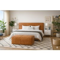 Extra Large Rectangular Leather Pouf Cognac Moroccan Ottoman Cover Xl Floor Cushion, Boho Living Room Decor Handmade von CraftedintheAtlas