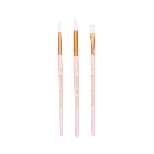 Craftelier - 3er Set rosa Pinsel Größe L | Ideal für Aquarell und Goauche | Weißes Synthetikhaar und matt lackierter Holzstiel | Rund Nr. 10 und Nr. 4 und flach Nr. 14 von Craftelier