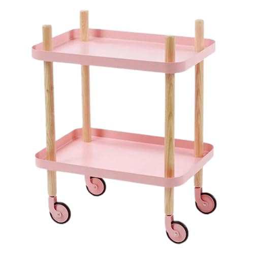Craftelier - Aufbewahrungswagen mit Rädern - Holzdesign mit 2 Metallfächern zur Aufbewahrung von Bastel-, Näh- und Anderen Gegenständen | Farbe Rosa | 63 x 56 x 35,5 cm von Craftelier