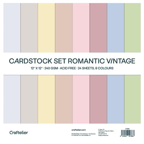 Craftelier - Set 24 Kartonbögen Romantic Vintage für Kartenherstellung, Scrapbooking und Bastelprojekte | Gewicht 240 Gramm | Größe 30,48 cm x 30,48 cm (12" x 12") von Craftelier